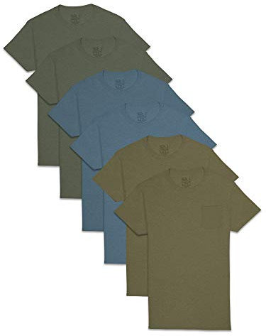 Fruit of the Loom Men's Undershirts, Moisture Wicking & Tag Free, Short Sleeve Crew T-Shirts Underwear, Assorted Earth Tones-6 Pack-Pocket, XL (Pack of 6)