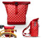 Ikuri Fahrradtasche/Rucksack Kombi Fahrradrucksack aus Wachstuch für Gepäckträger Packtasche Wasserdicht für Frauen - Modell Lunares rot