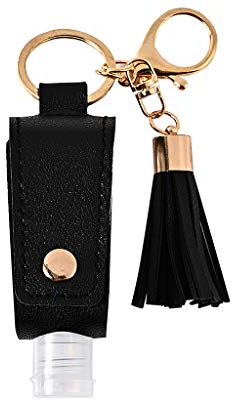 Hfior Lot de bouteilles de voyage 30 ml avec pompons en cuir porte-clé portable et anti-fuite en plastique réutilisable, pour désinfectant pour les mains, huile essentielle, récipients liquides