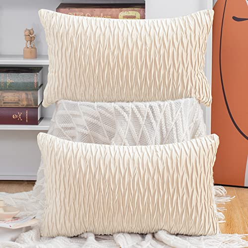 Madizz 2er Set Samt Dekorativ Zierkissenbezüge Luxus Stil Kissenbezug für Sofa für Schlafzimmer Beige 40x80 cm Rechteckig