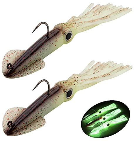 QualyQualy Gummitintenfisch Köder 36g 14cm Leuchtend Tintenfisch Gummiköder Meer Tintenfisch Angelköder Gummi für Zander, Barsch, Forellen, Hechte 2 Stück (2 Stück #F)