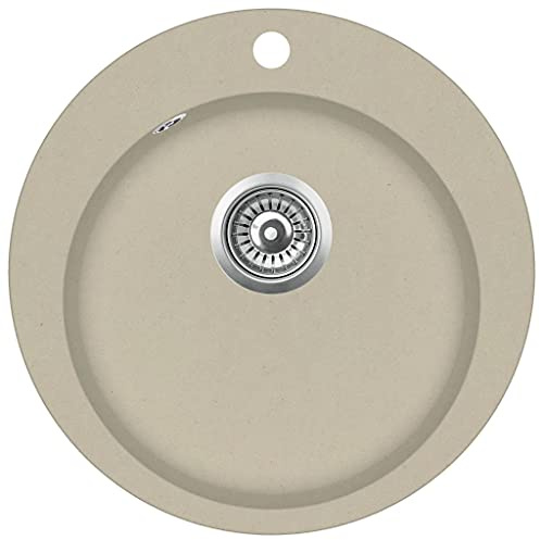 Susany Granitspüle Rund, Einbauspüle Spülbecken | Küchenspüle mit Becke, Beige, Beckenma?e: 370 x 410 x 200 mm (L x B x T)