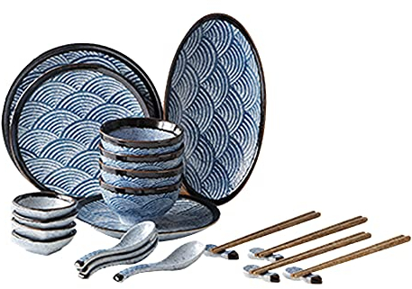 Set de Service de céramique en céramique Japonais, Plaque de dîner Cuisine 24pcs cuillère Coiffe de dîner Plaque Plat Poisson rectangulaire Plaque Set Vaisselle