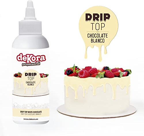 Dekora - Top Drip Chocolat Blanc | Décoration pour Gâteaux de Chocolat Effet Goutte - 180 g