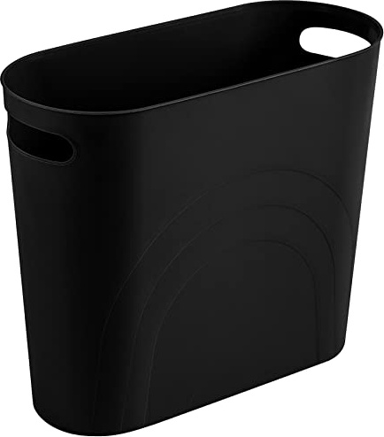 rejomiik Small Trash Can, 3.5 Gallon Slim Garbage Can Plastic Waste Basket with Handles Container Bin for Narrow Spaces Bathroom, Bedroom, Kitchen, Office at Home, Black