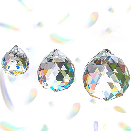 LYTIVAGEN 3 Stück Prisma Kristallkugel 30mm/40mm/50mm Klarglas Prisma Kugel Regenbogen Kristall Anhänger Deko Feng Shui Glasprisma zum aufhängen Fenster Sonnenfänger für Fenster Haus Prisma Deko