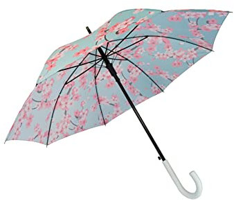 FISURA - Grand parapluie fleurs de sakura.Parapluie pour adultes avec des fleurs bleues et roses. Parapluie automatique avec bouton. Parapluie original en couleur. 106 centimètres de diamètre
