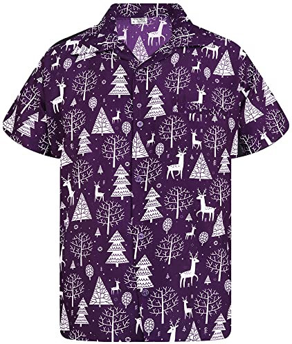 King Kameha Funky-Hawaii-Hemd, Weihnachten, Herren, Kurzarm, Christmas-Reindeer-Allover, Violett, 5XL