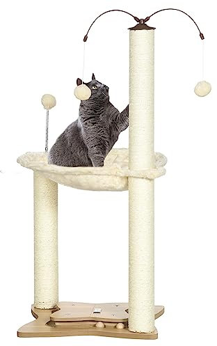 PawHut Cat Tree for Indoor Cats, Cat Scratching Post with Bed, Toy Ball, 53.5 x 53.5 x 90cm - Beige