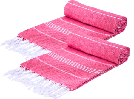 Mon Bijou® 2 x Strandtücher, Saunatuch (2er-Set), Hammam, Yoga, 100 x 200 cm, XXL, großes Badetuch für Damen und Herren aus umweltfreundlicher, Recycling-Baumwolle, Fouta-Handtuch