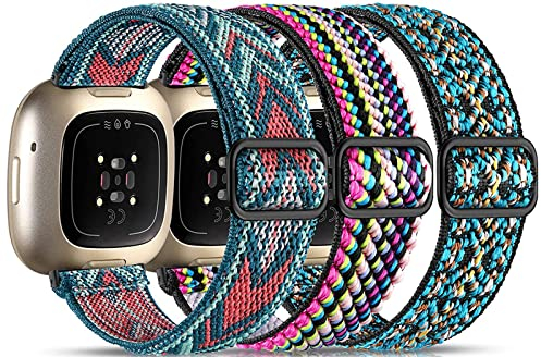 Nigaee Kompatibel für Fitbit Versa 3/Sense/Versa 4/Sense 2 Armband - Elastisches Nylon für Damen und Herren