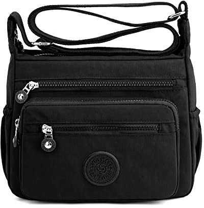 outer treasure Große Damen-Umhängetasche, Schultertasche mit breitem Riemen und Mehrzweck-Schultertasche aus Nylon für Damen (schwarz), Schwarz , One size