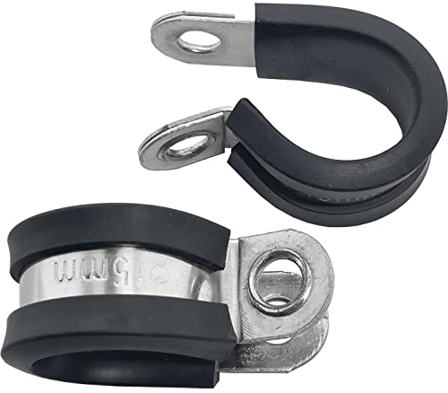 Lumonic 10x abrazaderas de tubo 15mm con inserto de goma acero inoxidable V2A I abrazaderas de cable para atornillar I abrazadera de manguera 15mm, ab