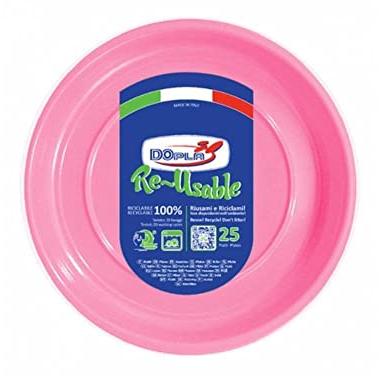 DOPLA Piatti di plastica Fondi Rosa Ø20,5cm, Lavabili e riutilizzabili. 25Pz