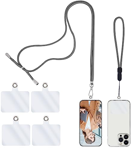 simarro Universal Cell Phone Lanyard, 2 Phone Chains with 4 Transparent Replacement Mobile Phone Straps Adjustable Nylon Neck Strap for All Smartphone Compatible with Most Phone Cases (Grey)