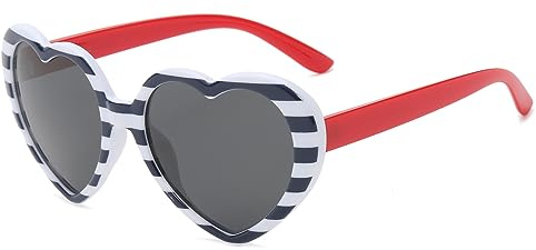 YUELUQU Herz Sonnenbrille Damen Herren Polarisierte 90er Vintage Festival accessoires Party brille (Blaue weiße Streifen-grau)