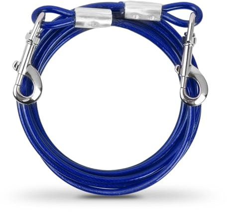 3 m Guinzaglio per Cani Lungo, Cavo Animali Domestici per Legare Il Cane, Cavo Acciaio Inossidabile 6mm, Catena di Sicurezza per Cani Grande Media Piccola Cortile Giardino, Fino a 250kg (Blu)