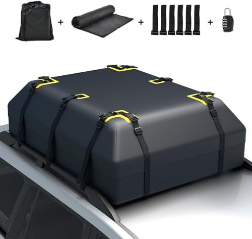 COSTWAY 600L Dachbox für Auto, Dachkoffer wasserdicht mit 6 Türhaken, Zahlenschloss, Rutschfester Matte & Tragetasche, Faltbare Dachtasche Gepäckbox für Autos, Vans, SUVs (Schwarz, 600L)