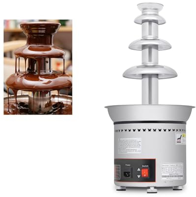 KHZKHC Chocolate Fountain 4 Tier, Stainless Steel Electric Chocolate Fondue Fountain Machine, with Warming Function, Works 12Hours, for Nacho Cheese, Christmas, Wedding, Birthday Party, Liqueuers