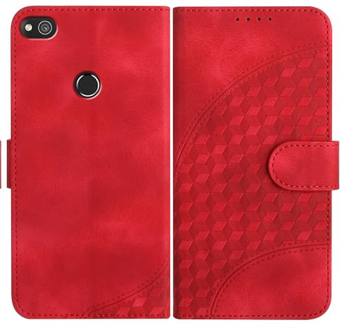 JayModCase Funda para Huawei P8 Lite 2017, Flip Leather con Tarjetas y Cartera Soporte Plegable Cáscara de TPU Cierre magnético para Huawei P8 Lite 2017 (Rojo)