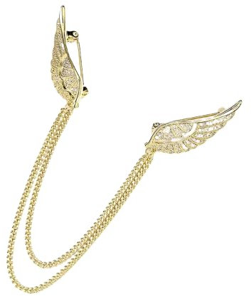 Gold Rhinestone Crystal Angel Wings Brooch Pin For Women Men Clothes Suit Dresses Jewelry Accessory With Tassel Chain Lapel Pin Badge