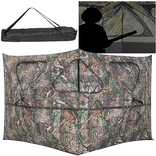 GOPLUS Abri de Chasse Portable Transparent à 360 degrés, Tente de Chasse escamotable à 2 Panneaux, Sac de Transport, abri de Chasse Camouflage Portable pour la Chasse au cerf, Canard et Dinde