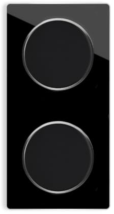 OneKeyElectro 2x Lichtschalter 1fach + Glas-Abdeckrahmen 2fach senkrecht, Komplette Schaltlösung, Schalter-Set, rund, Unterputz, Schutzart IP20, 230V/16A - schwarz