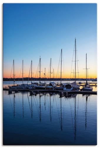 ARTland Wanddeko Leinwand Bilder Wandbild 20x30 cm Sonnenaufgang Hafen Idyll Fluss Warnow Segelboot Boot Rostock U4ZG