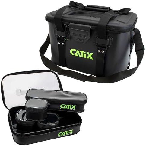 CATIX® Tackle Container Bundle - 26L Eva Angeltasche mit 5 Transparenten Taschen, Wasserabweisend, Robuste Reißverschlüsse