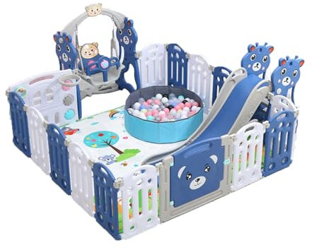 Parc pour Bébé Centre d'activités pour Nourrissons Clôture pour Tout-petits Aire de Jeux Grand Parc d'activités Intérieure et Extérieure pour Enfants Pliable avec Mousse Anti-collision (C 16+2)