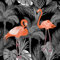 ReWallpaper 44.5cm×7m Selbstklebende Tapete Blumen Vögel Tapete Schwarz Muster Tapete Dschungel Blätter Tapete Blätter Grau Vintage mit Flamingos Rosa Klebefolie für Möbel Vintage PVC