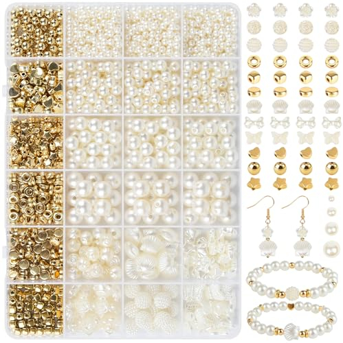 RUBY Perlen Weiß Perlen für Armbänder, Armbänder Selber Machen Erwachsene für DIY Beads for Jewellery Making Schaffung, Benutzt für Weihnachten, Partys, Feiertage (24)