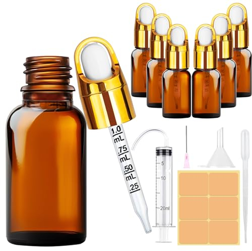 Amentalove 6PCS 10ml Flacon Compte Gouttes, Flacons en Verre Ambre avec Pipettes,Bouteilles en Verre Vide avec Compte Gouttes Pipettes pour Huile Essentielle,Aromathérapie, Liquids Chimique, Parfum