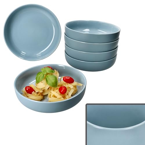Ritzenhoff & Breker Jasper 6er Set Suppenteller Graublau I 610 ml, Ø 19,3cm I Steingutteller für 6 Personen I Tiefe Teller für Salat, Suppe, Pasta & Co. zum Frühstück, Mittag & Abendbrot