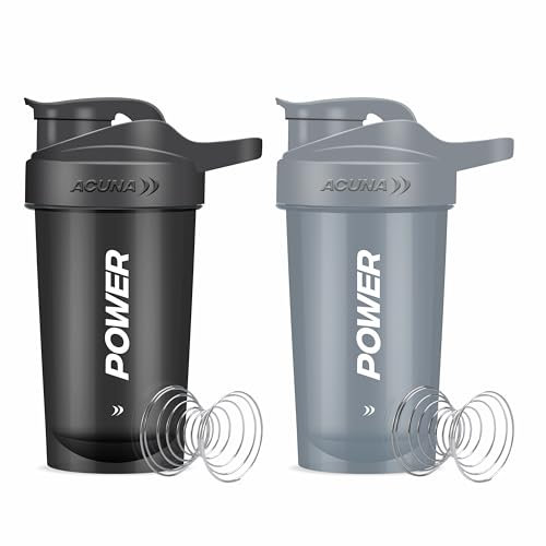 ACUNA POWER Shaker Bottle For Protein Powder 400 ml (Pack Of 2) | Protein Shaker With BPA Free Leakproof Screw On Lid Flip Cap, Sports Gym Supplement Shake Bottle (Black-Grey)