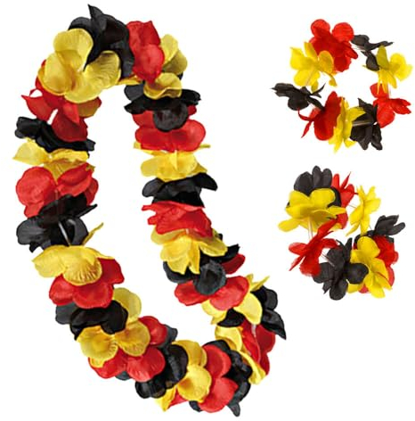 Murago - Aloha Fan Set 3 Teilig Deutschland - Hawaiikette Armband Armbänder EM Kette Blumenkette deutsche Flagge Fahne Fanartikel