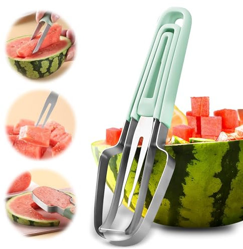 Wassermelonen Schneider, 3 In 1 Melonenschneider, Edelstahl Safe Wassermelone Messer, Spaß Obst Salat Melone Cutter für Küche Gadget