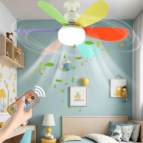 KEAGAN Ceiling Fans with Lights and Remote Control 40W Ceiling Fans Light Dimmable Ceiling Fan with 6 Blades Quiet DC Motor 3 Speeds 3 Colors Led Ceiling Fan Lights for Bedroom Living Room