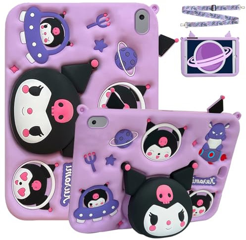 Custodia per iPad 10,2 pollici 2021/2020/2019 (9a/8a/7a generazione), iPad Air 3 10,5 2019, iPad Pro 10,5 2017, graziosa custodia con gatto con supporto e tracolla, Viola