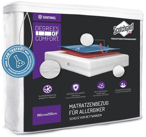 Degrees of Comfort Allergiker Matratzenbezug 140x200 cm für Matratzen, Wasserdichter, Milbenbezug Anti Milben und Bettwanzen Encasing mit Reißverschluss, komfortable Baumwolloberfläche, Höhe 13-16 cm