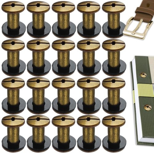 SHSMPXOY 20 Juegos Remaches Tornillo Encuadernacion, M5*10Tornillos de Chicago,Remaches de Tornillo Para Cuero Reparación para Bolsos, Libros, Collares, Mochilas, Correas de Perro, Correas (Bronce)