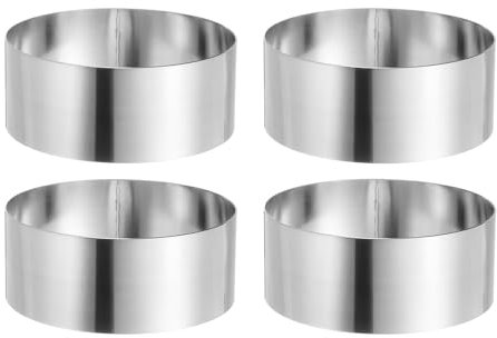 sourcing map 4PCS Round Cake Ring 5 x 2 Inch Seamless Stainless Steel Pastry Mousse Dessert Ring Mirror Coating for Baking Cooking Making Tool