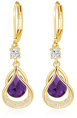 Gold Ohrringe Geburtsstein hängend ohrringe 14K gold hängend gold ohrringe Feine Schmuckstücke Geburtstagsgeschenke für Frauen(Gold Februar)
