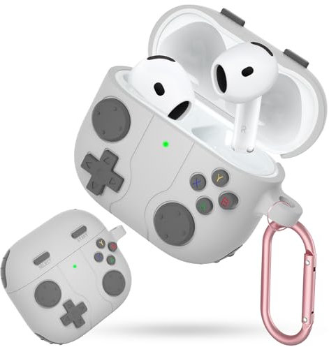 Olycism for AirPods 4 Case 2024 Silicone Protective Cover for Apple Airpods 4th Generation Shockproof Support Wireless Charging Soft Case Classic Retro Handheld Game Console Design Case Grey