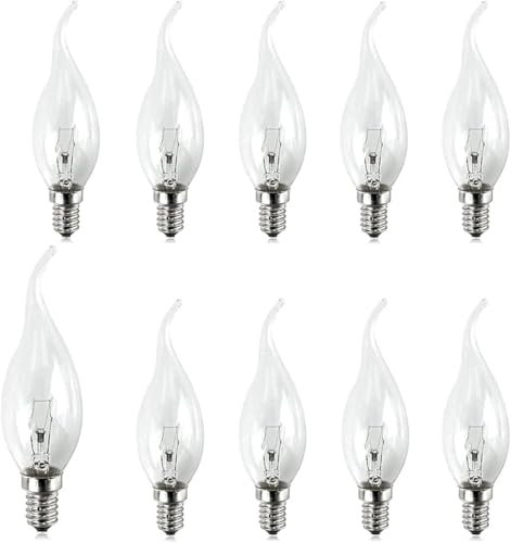 10 Pack Small Screw Candle Bulbs, Bent Tip 40 watt, Clear Edison Screw Ceiling Light Bulbs, Candle Bulb 40W, SES /E14, 240V