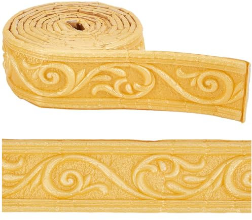 CRASPIRE 7.38FT x 1.97 Inch Crown Molding Peel and Stick Flexible Foam Trim Gold Color Self Adhesive Wallpaper Border 3D Sticky Decorative Wall Edging Foam Baseboard Mirror Border Wall Lines Decor
