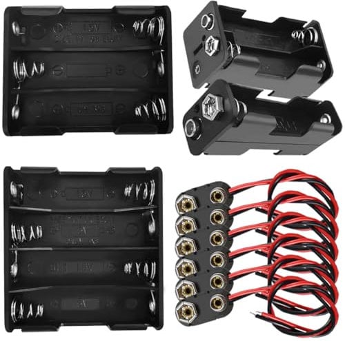 4PCS 2/4/6/8 x 1.5V AA Thicken Battery Holder 12V with I Type Wired Battery Clip Standard Snap Connector with Cord Wire Leads Plastic Housing Spring Clip Storage Box for DIY Game Handle