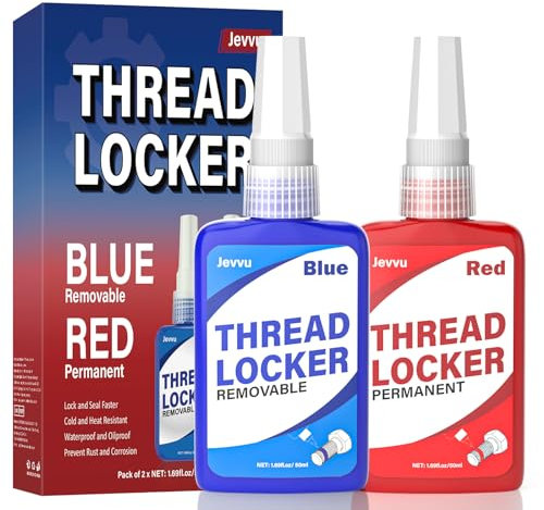 Jevvu Thread Lock Blue and Red, Thread Locker Medium and High Strength, 50mlx2 Lock Tight Threadlock for Nuts, Bolts, Fasteners and Metals, Against Losening and Leakage