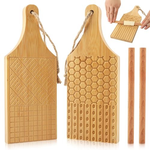 Strumento per fare la pasta per gnocchi in legno, tagliere per gnocchi fatto in casa Past-a Gnocch-i Paddle con 2 rulli strumento da cucina fai da te regalo per gli amanti del passato (colore: