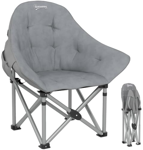 Outsunny Chaise Pliante Camping Chaise de Pêche Portable Gris Foncé | Légère, Siège Rembourré, Poches Latérales, Sac de Transport, Fauteuil Pliant, Randonnée, Pêche, Plage, Pique-Nique